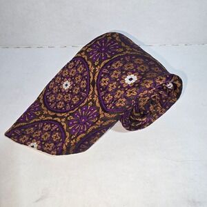 VINTAGE Purple and Tan with White Flowers‎ Neck Tie